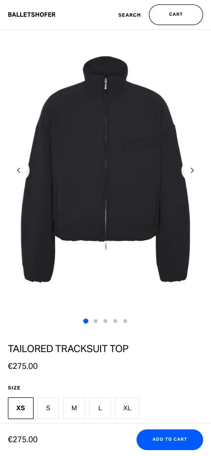 Balletshofer single product page on mobile